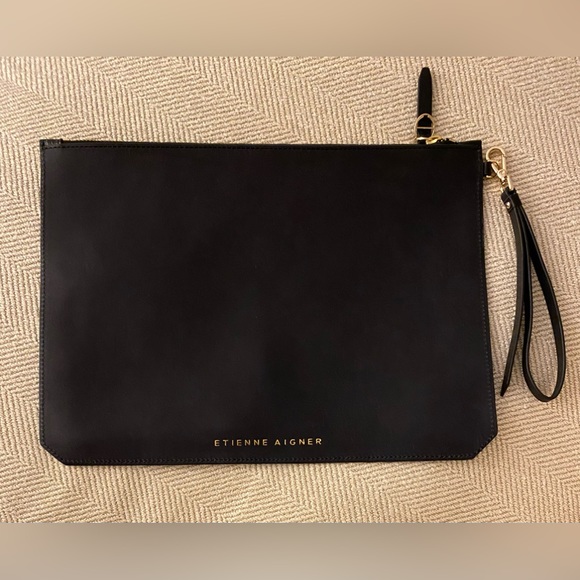 Etienne Aigner Handbags - Etienne Aigner Vintage Leather Embossed Lizard Black Clutch